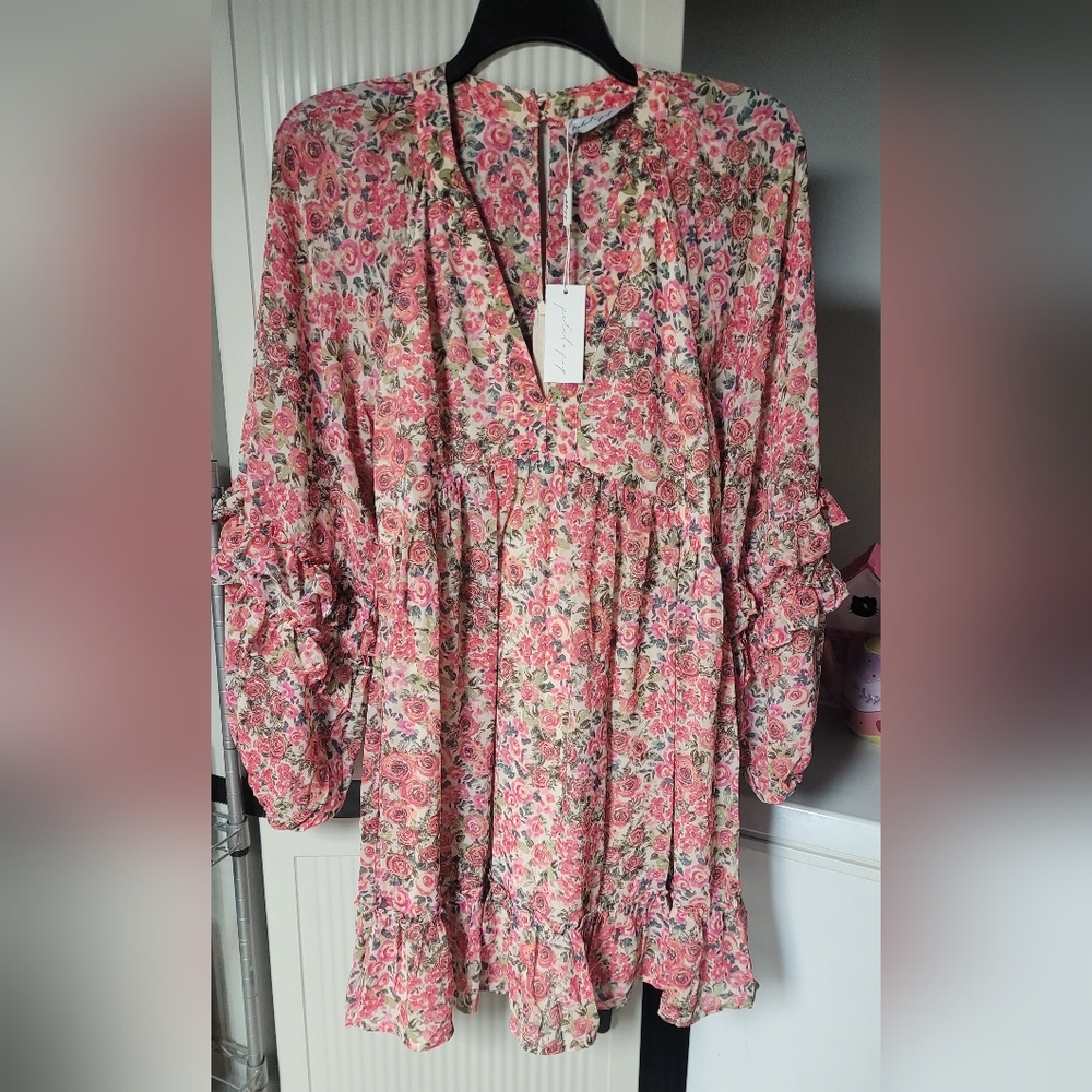 Petal & Pup Reese Floral Pink Ruffle Mini Dress - Size XL